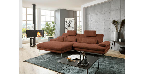 ECKSOFA in Velours Kupferfarben 184/284 cm - Schwarz/Kupferfarben, Design, Textil/Metall (184/284cm) - Dieter Knoll