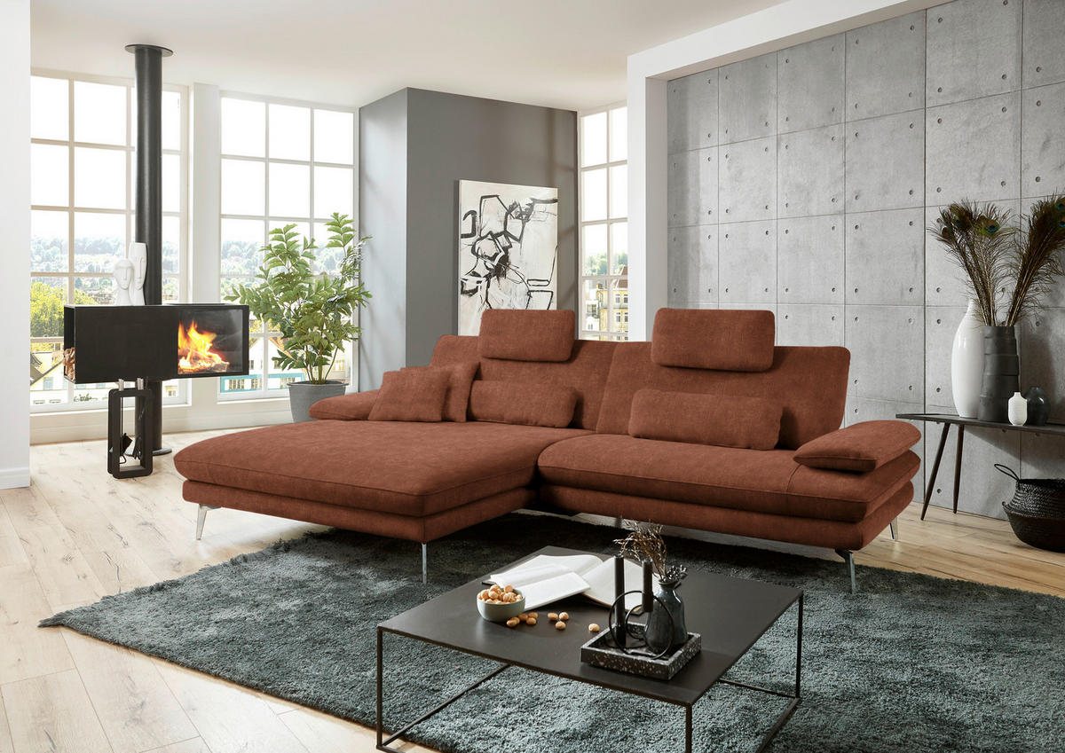 ECKSOFA in Velours Kupferfarben  - Schwarz/Kupferfarben, Design, Textil/Metall (184/284cm) - Dieter Knoll