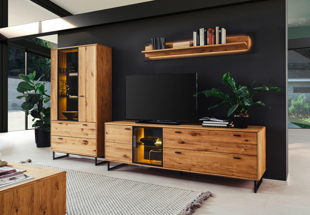 WOHNWAND  in Wildeiche, Anthrazit  319/186/50 cm  - Wildeiche/Anthrazit, Design, Glas/Holz (319/186/50cm) - MID.YOU