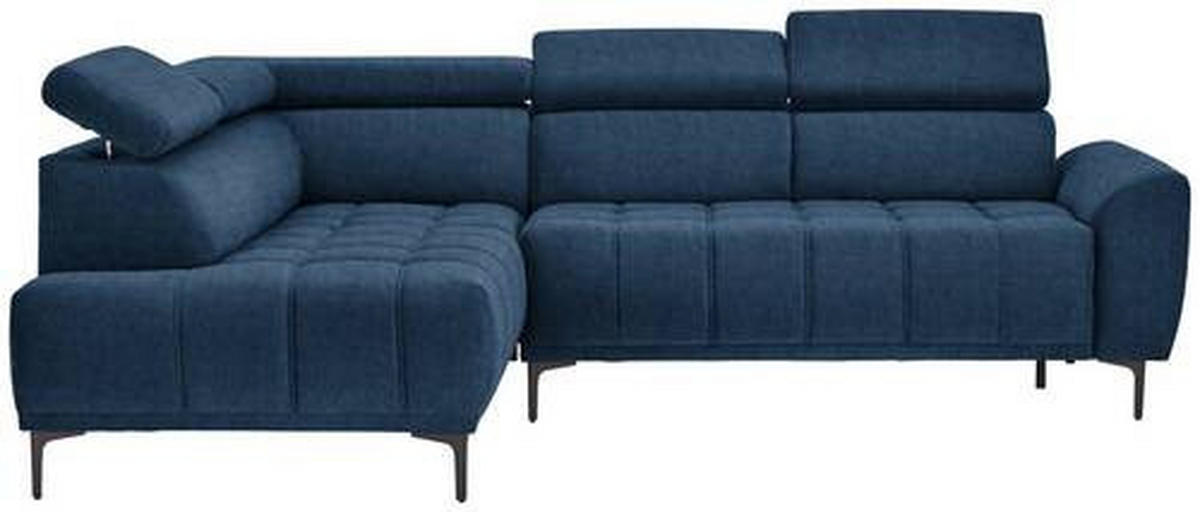 ECKSOFA Dunkelblau Velours  - Schwarz/Dunkelblau, Design, Textil/Metall (191/261cm) - Stylife