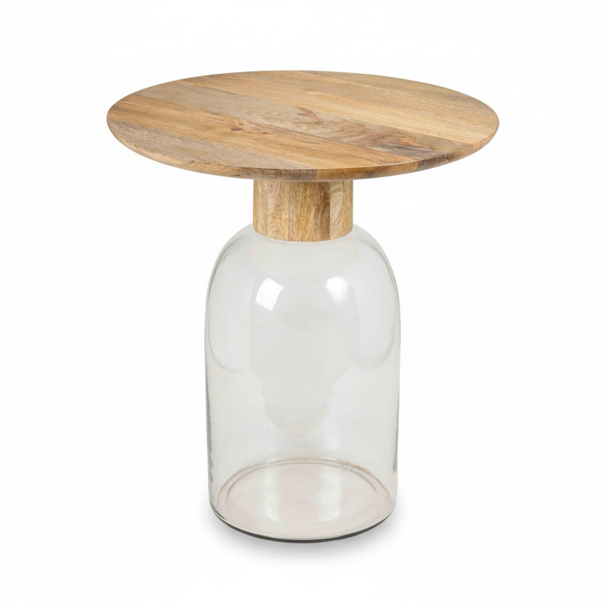 BEISTELLTISCH 50/50/55 cm Mangoholz Hartholz Klar, Naturfarben rund  - Klar/Naturfarben, Basics, Glas/Holz (50/50/55cm) - MID.YOU