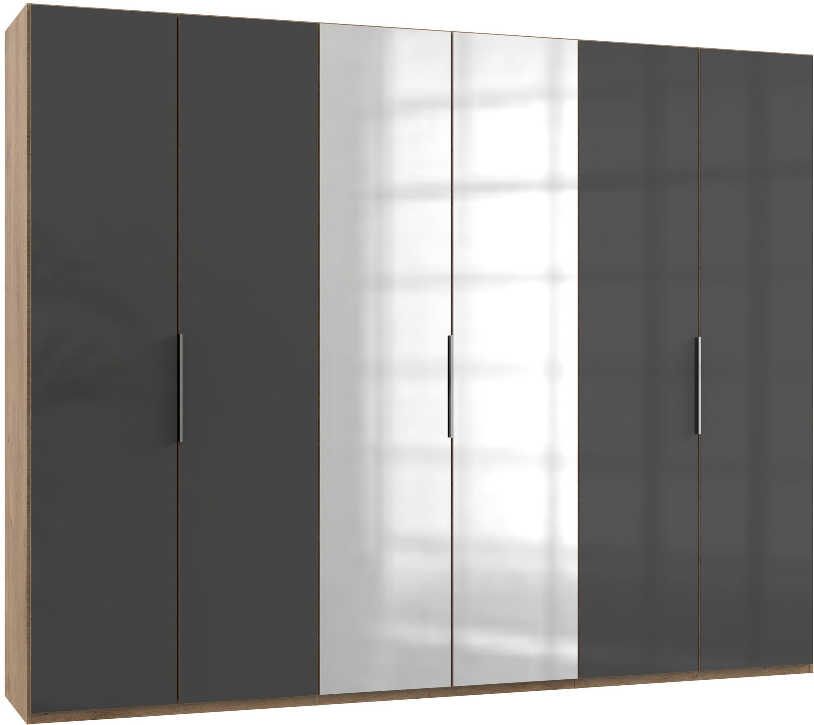 Drehtürenschrank 300cm Level, Grau/Eiche Dekor