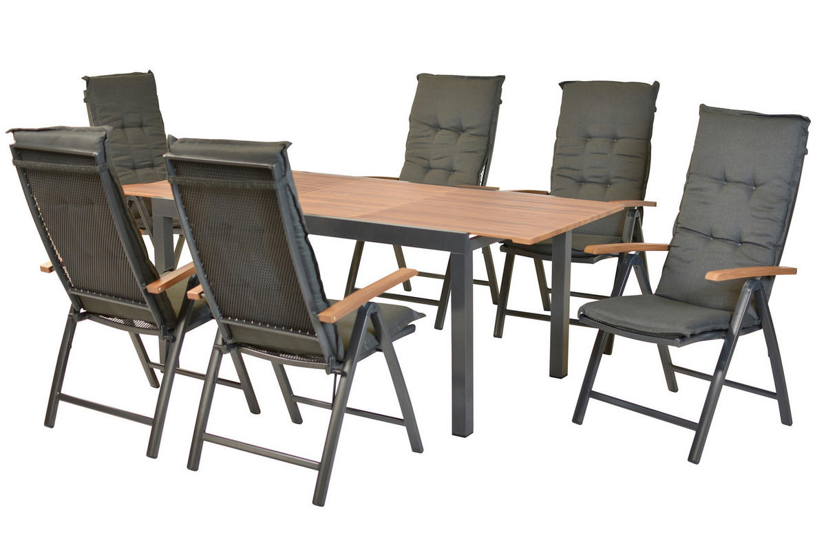 GARTENTISCHGRUPPE  - Graphitfarben/Naturfarben, KONVENTIONELL, Textil/Metall - Gardenson