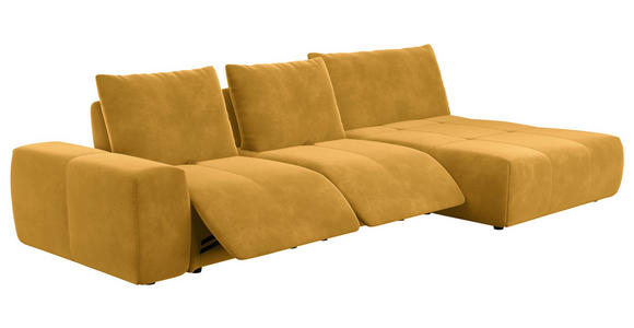 ECKSOFA in Velours Currygelb  - Currygelb/Schwarz, Design, Kunststoff/Textil (342/174cm) - Xora