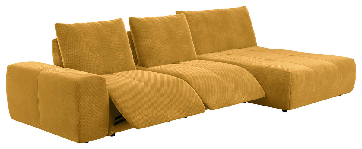 ECKSOFA in Velours Currygelb  - Currygelb/Schwarz, Design, Kunststoff/Textil (347/174cm) - Xora