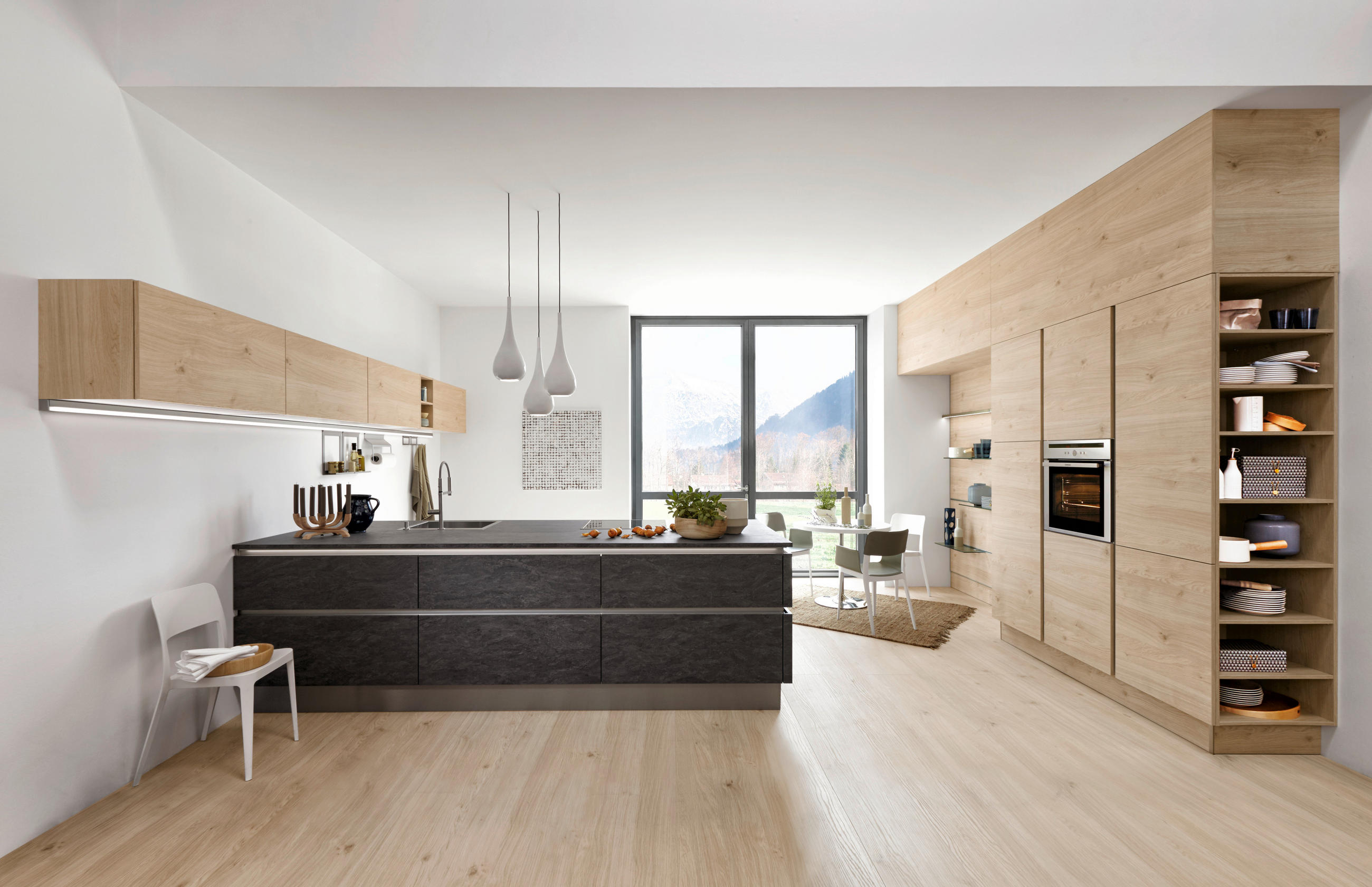 EINBAUKÜCHE   - Eichefarben/Grau, Design, Holzwerkstoff - Dieter Knoll