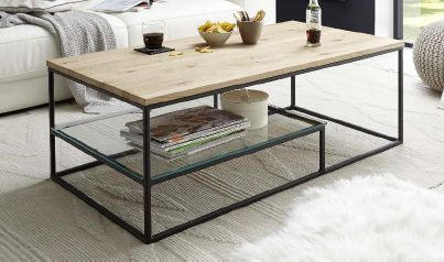 KLUB STOČIĆ  prozirna, crna, boja hrasta  - prozirna/boja hrasta, Moderno, staklo/drvo (110/60/42cm) - Hom`in
