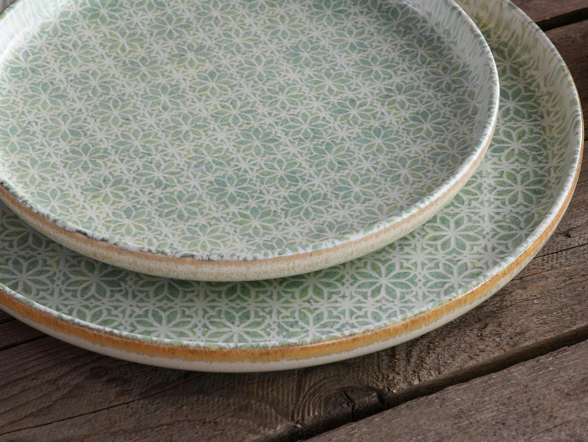 JEDÁLENSKÝ SERVIS, kamenina - krémová/zelená, Basics, keramika - Creatable