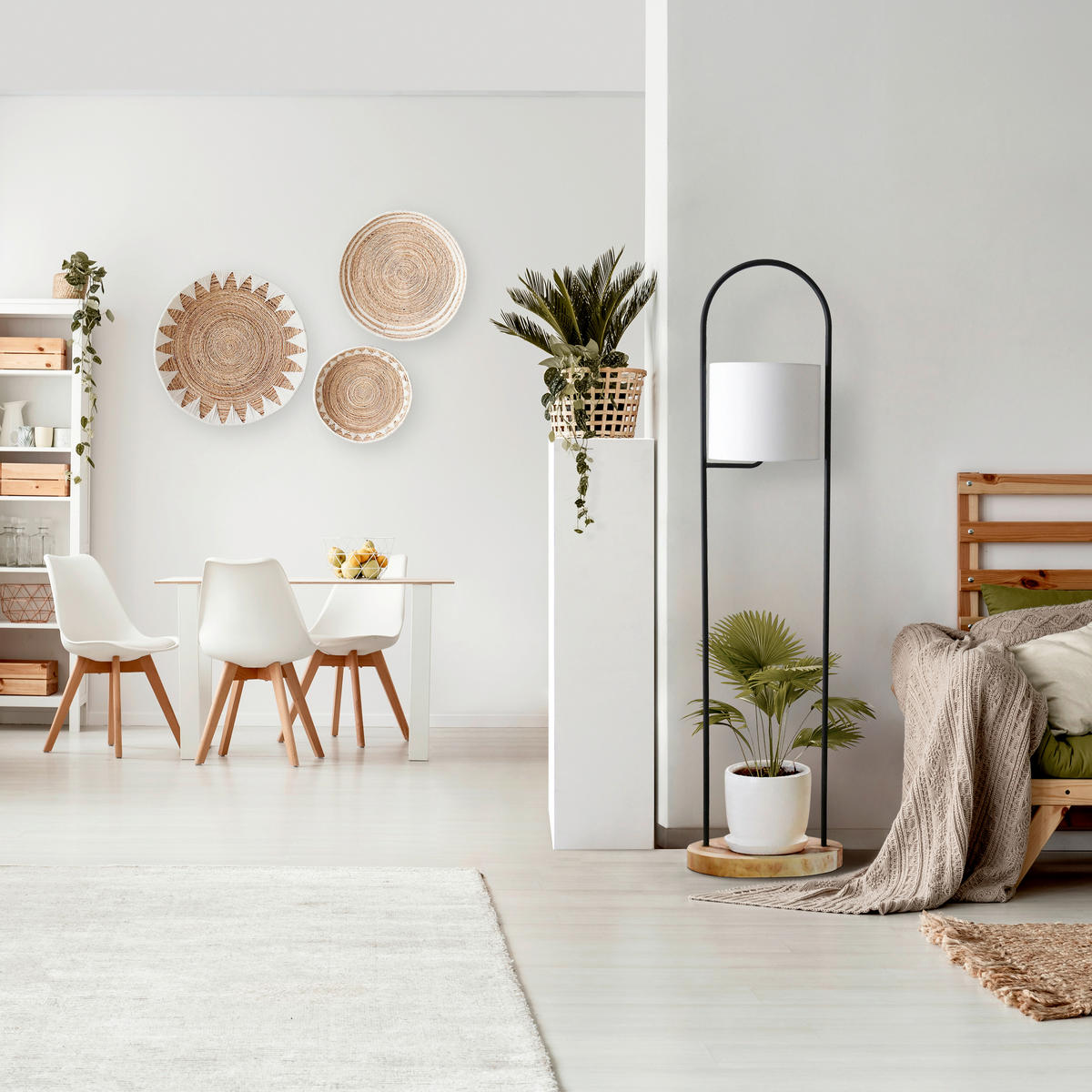 STEHLEUCHTE  40/153/40 cm   - Schwarz/Naturfarben, Design, Holz/Textil (40/153/40cm) - P & B