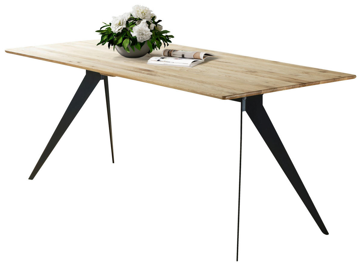 ESSTISCH Eiche massiv rechteckig Schwarz, Eichefarben  - Eichefarben/Schwarz, LIFESTYLE, Holz/Metall (160/90/75cm) - Linea Natura