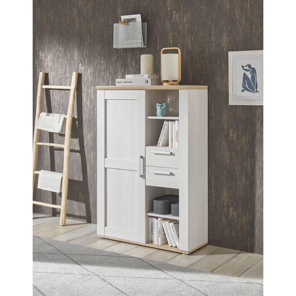 Thumbnail - Mid.you Highboard, Eiche San Remo, Kunststoff, 2 Fächer, 2 Schubladen, 90x135x38 cm, Made in EU, Beimöbel erhältlich, Wo...