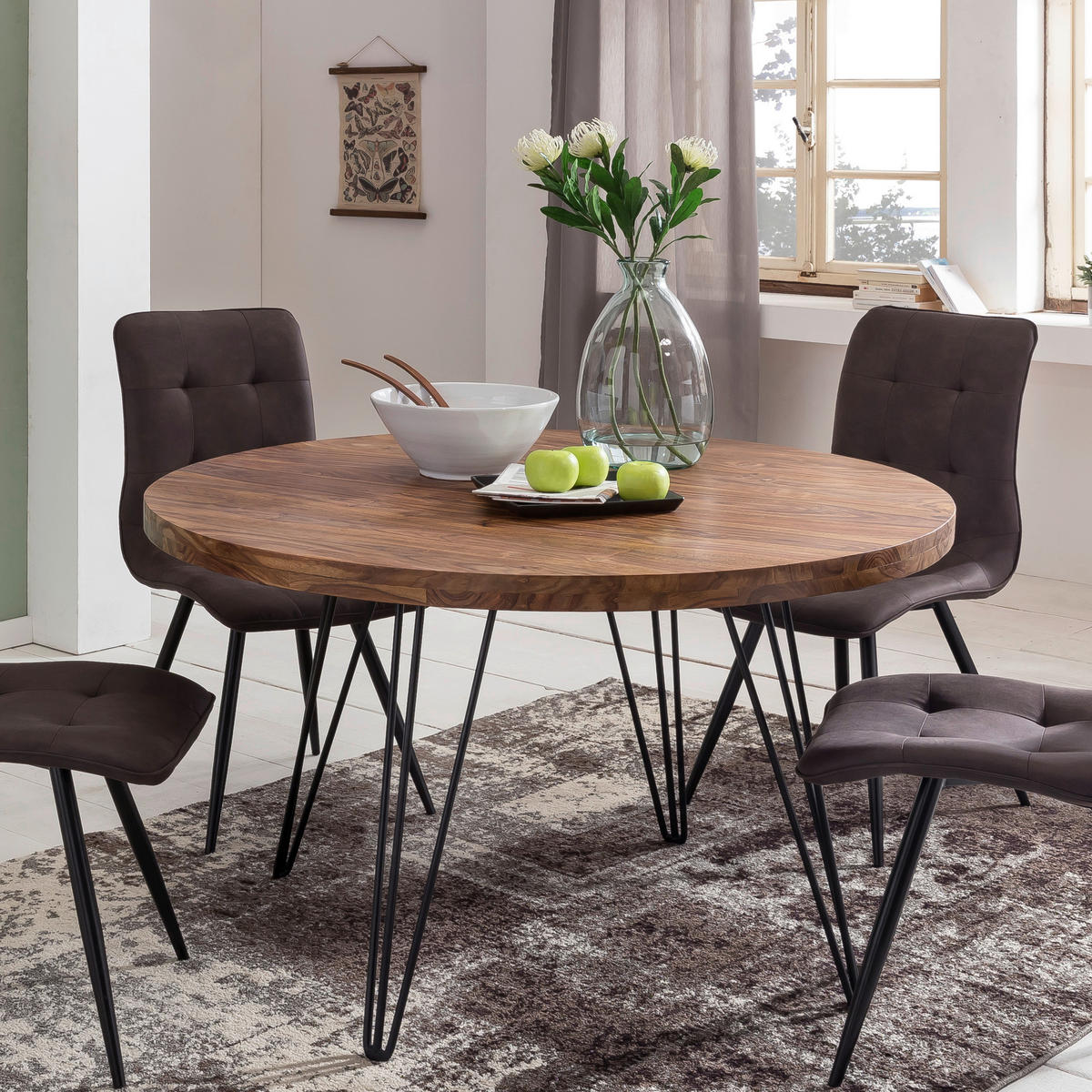 ESSTISCH in Holz  - Sheeshamfarben/Schwarz, Design, Holz/Metall (120/78cm) - MID.YOU