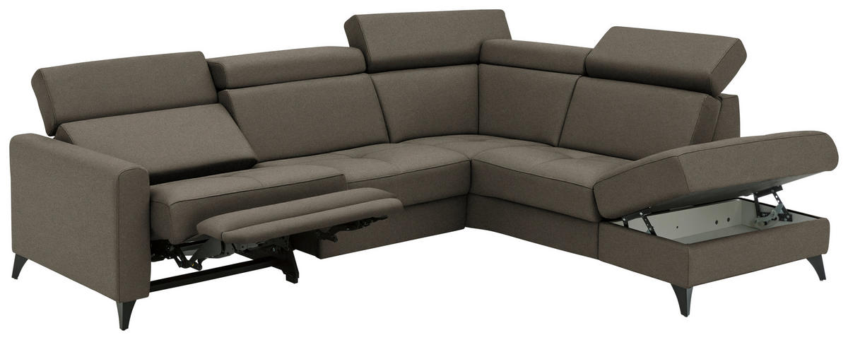 ECKSOFA Beldomo System in Flachgewebe Dunkelbraun  276/214 cm  - Dunkelbraun/Schwarz, KONVENTIONELL, Textil/Metall (276/214cm) - Beldomo System