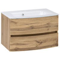 Bază Cu Lavoar 80 cm - alb/culoare lemn stejar, Konventionell, sticlă/material pe bază de lemn (80cm) - Held