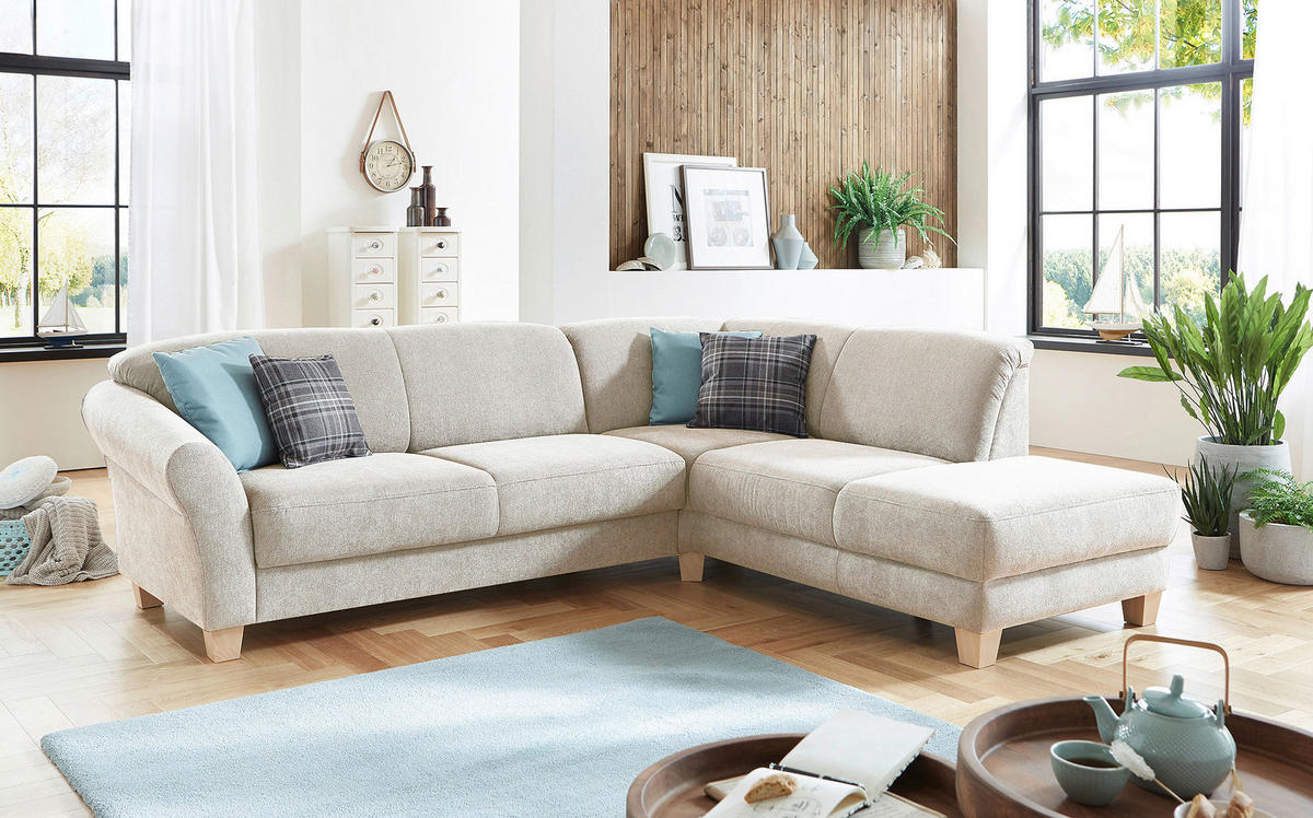 ECKSOFA in Flachgewebe Creme  - Creme/Naturfarben, Konventionell, Holz/Textil (257/212cm) - Sit & More