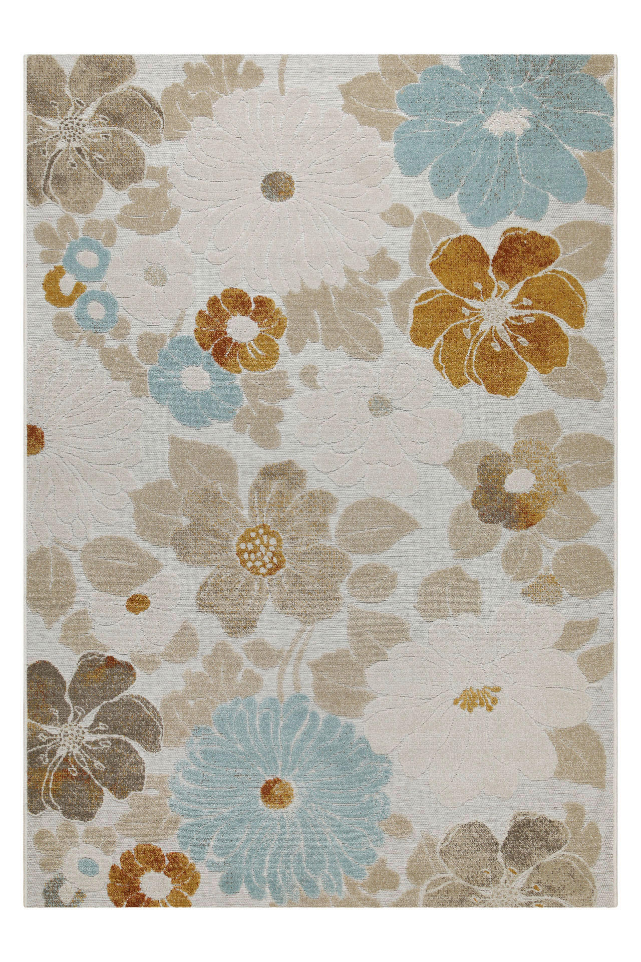 Wecon Home Läufer Beach Flower Hellblau, Beige, Currygelb 80x300 cm