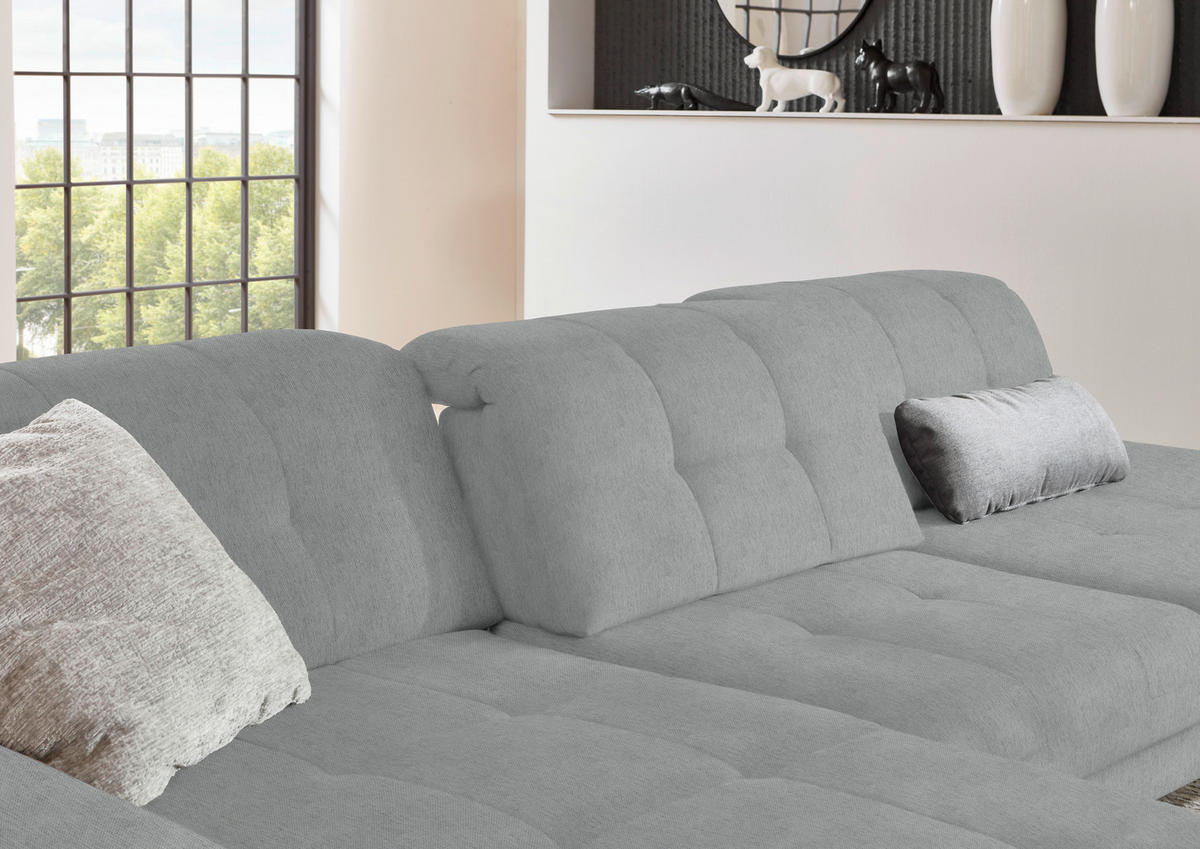 ECKSOFA in Flachgewebe Hellgrau  - Hellgrau/Schwarz, Design, Textil/Metall (190/309cm) - Beldomo Style