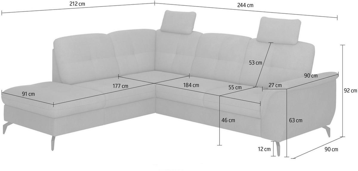 ECKSOFA in Vliesstoff Kombination Echtleder/Stoff Schwarz  212/244 cm  - Schwarz, MODERN, Leder/Textil (212/244cm) - Sit & More