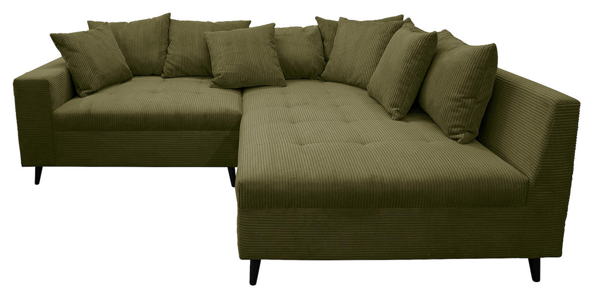 Ecksofa inkl. Hocker tekstil  maslinasto zelena   - maslinasto zelena/crna, Design, tekstil/drvo (247/174cm) - MID.YOU