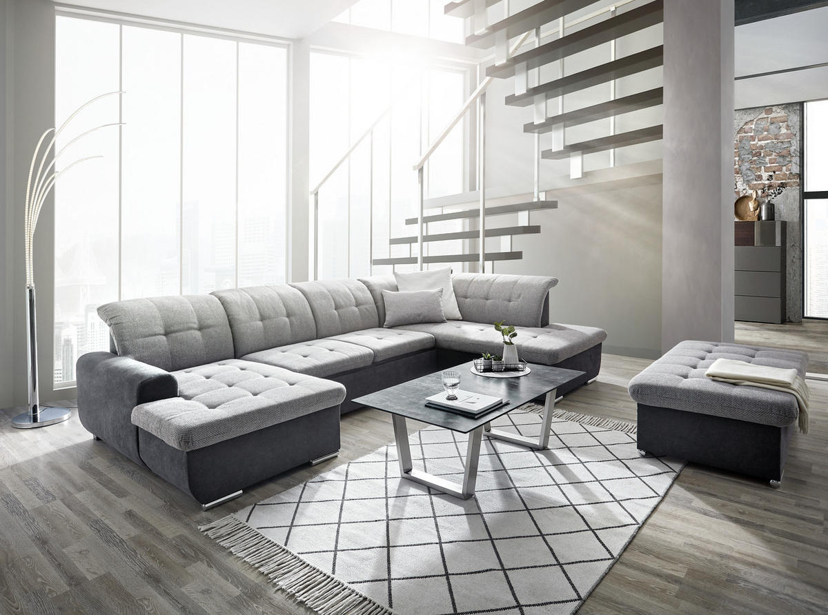 WOHNLANDSCHAFT in Flachgewebe Grau  - Silberfarben/Grau, Design, Textil/Metall (145/342/208cm) - Cantus