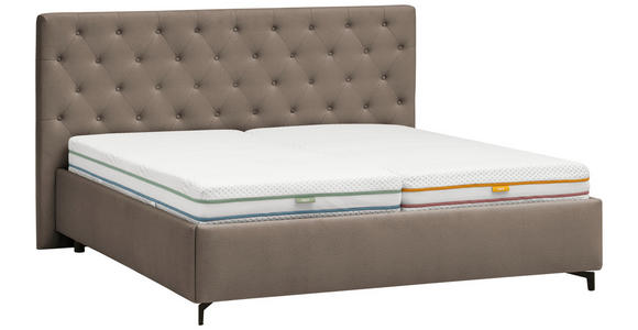 POLSTERBETT gepolstertes Kopfteil, Lattenroste 160/200 cm in Taupe - Taupe/Birkefarben, KONVENTIONELL, Holz/Textil (160/200cm) - Novel