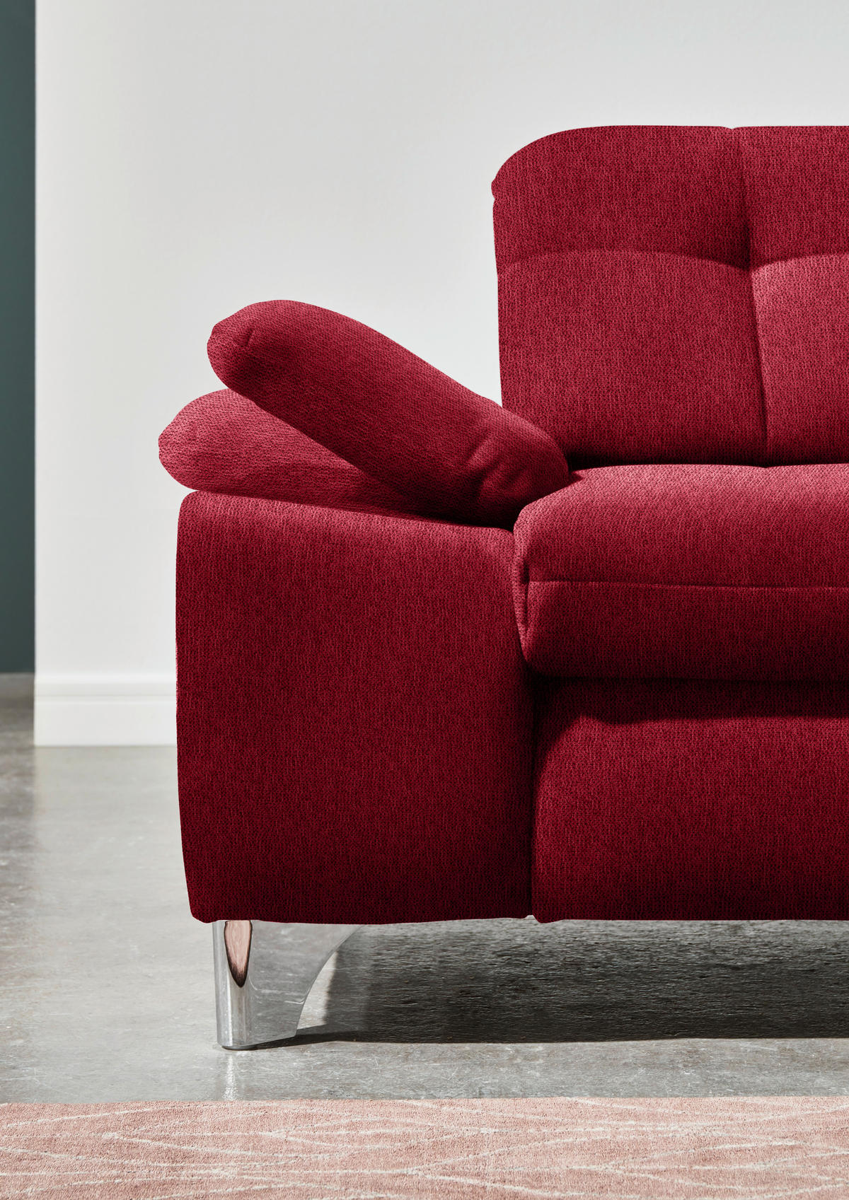 ECKSOFA in Chenille Rot  - Chromfarben/Rot, Design, Textil/Metall (310/260cm) - Beldomo Speed