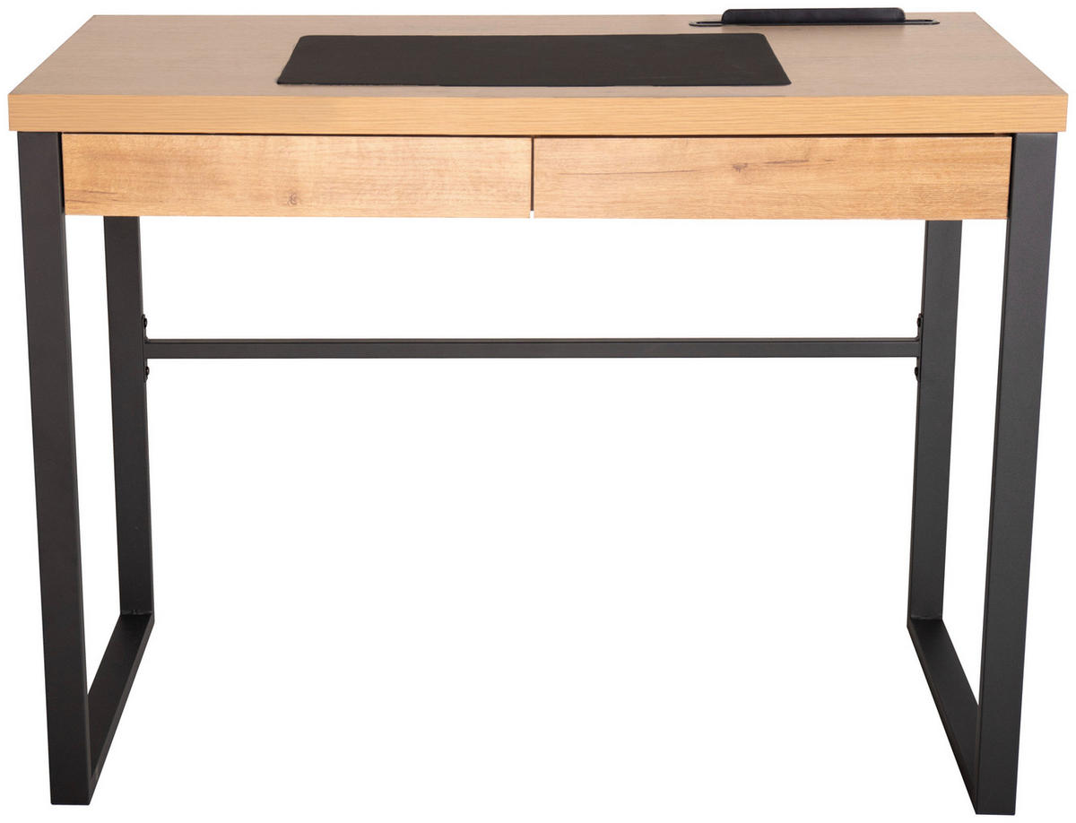 SCHREIBTISCH  in Eichefarben, Schwarz  - Eichefarben/Schwarz, MODERN, Holzwerkstoff/Metall (100/75/50cm) - Livetastic