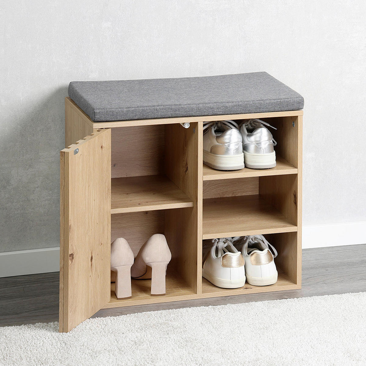 SCHUHSCHRANK  in 51.5/48/29.5 cm  - Eichefarben/Schwarz, Design, Holzwerkstoff/Textil (51.5/48/29.5cm) - Kesper