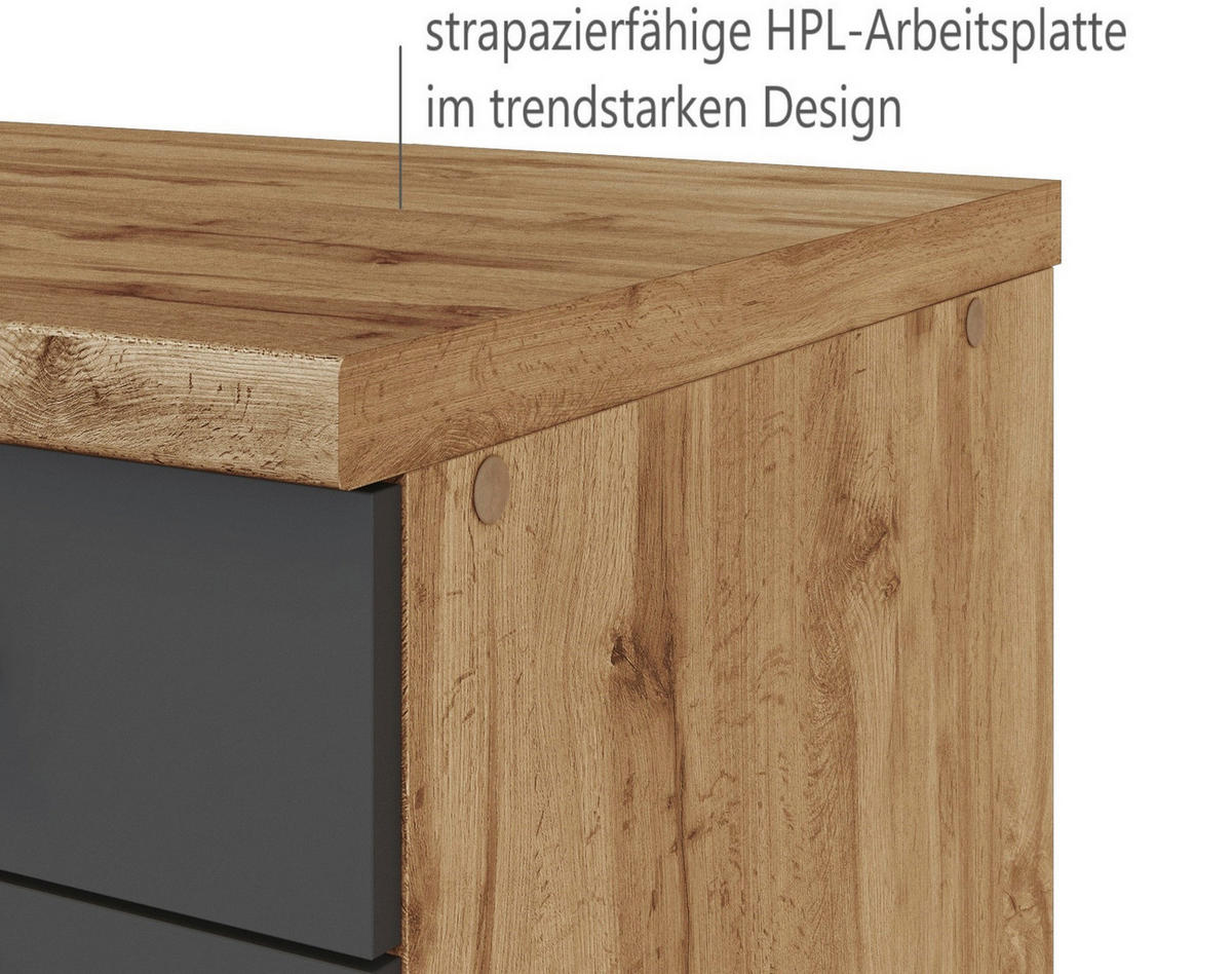 KÜCHENLEERBLOCK 330 cm   in Grau, Eiche Wotan  - Eiche Wotan/Grau, Design, Holzwerkstoff/Metall (330cm) - Held