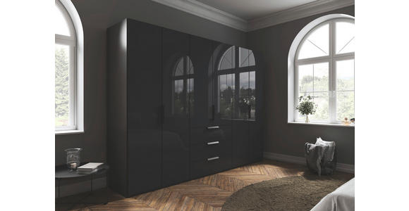 DREHTÜRENSCHRANK 301/235/61 cm,  in Graphitfarben, 6-türig  - Graphitfarben, Basics, Glas/Holzwerkstoff (301/235/61cm) - Novel