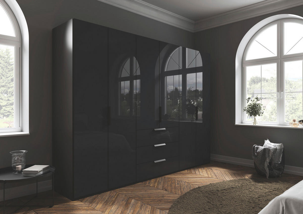 DREHTÜRENSCHRANK 301/235/61 cm,  in Graphitfarben, 6-türig  - Graphitfarben, Basics, Glas/Holzwerkstoff (301/235/61cm) - Novel