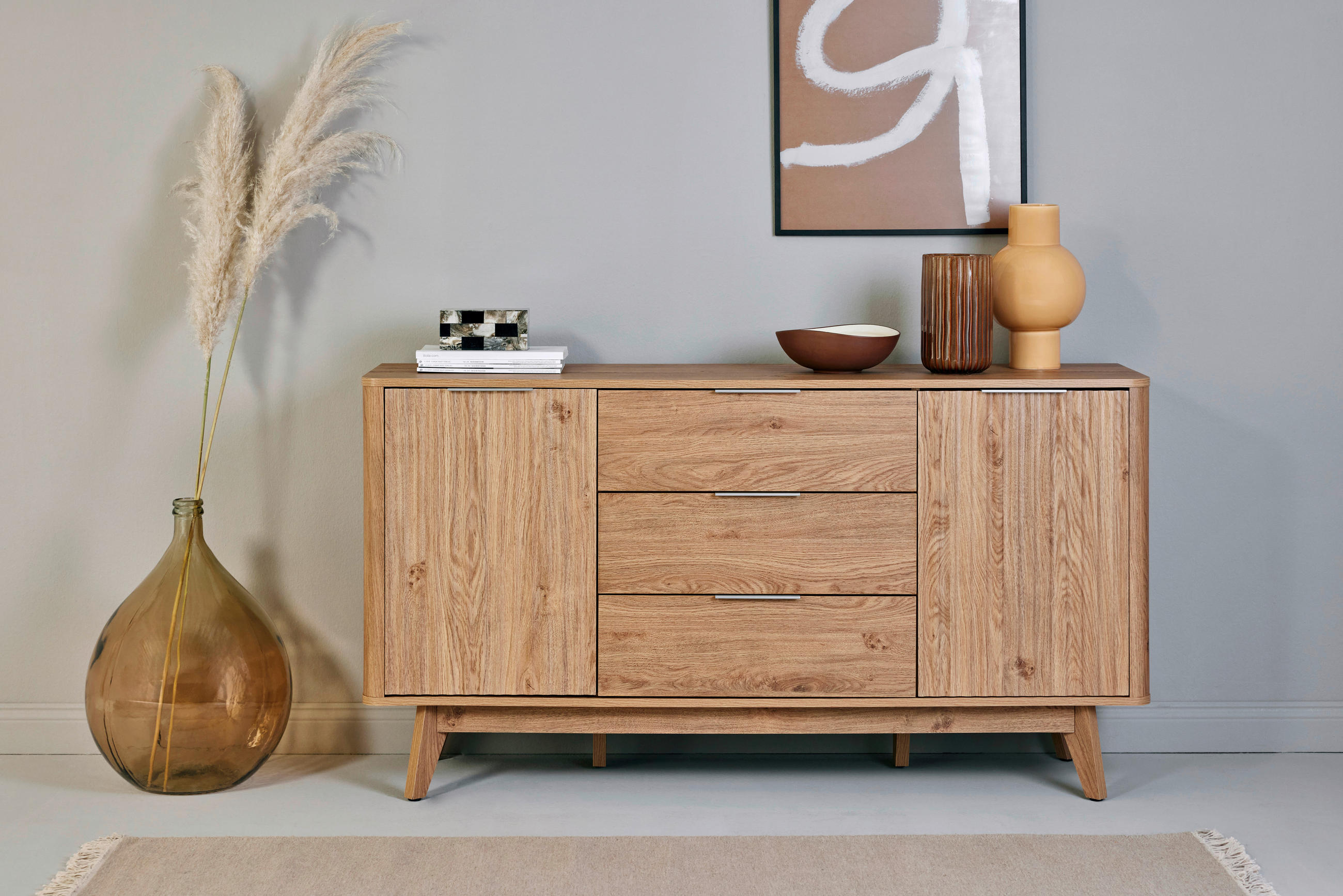 SIDEBOARD 150/80/40 cm  in Eichefarben  - Eichefarben/Alufarben, LIFESTYLE, Holzwerkstoff/Metall (150/80/40cm)