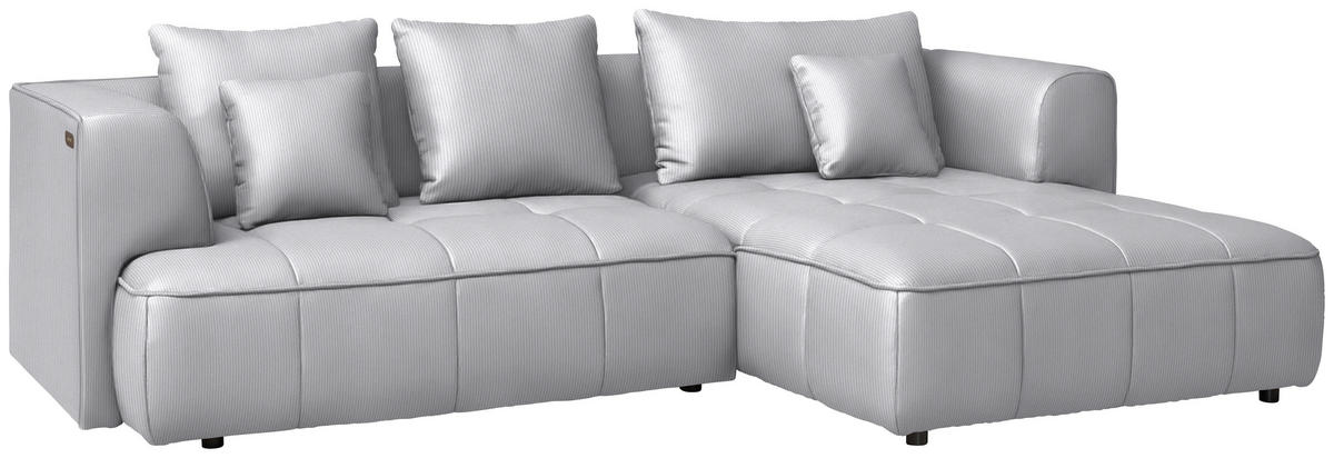 ECKSOFA Feincord Hellgrau  - Hellgrau/Schwarz, Design, Kunststoff/Textil (288/188cm) - Welnova