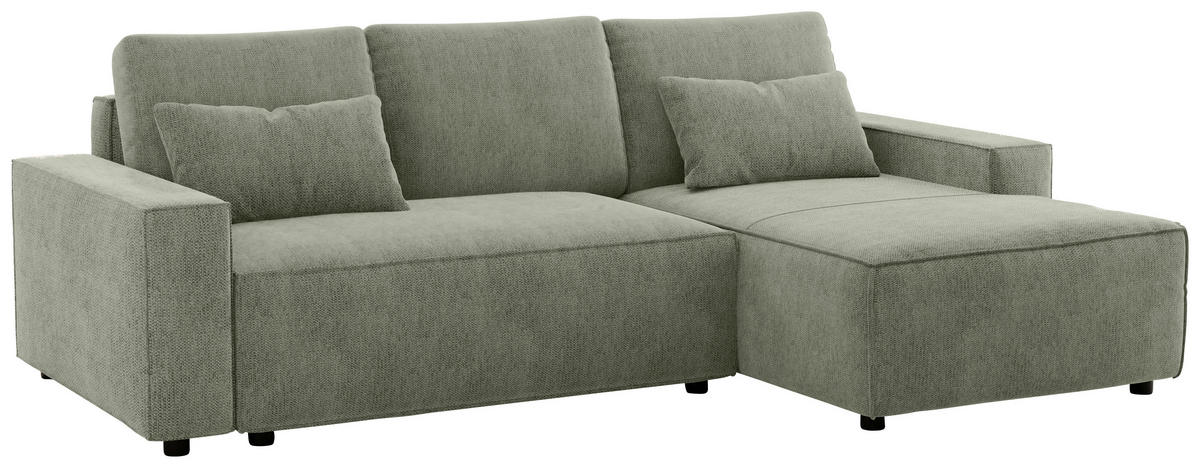 ECKSCHLAFSOFA  mit seitenverkehrt erhältlich, Rücken echt Chenille Dunkelgrün  - Dunkelgrün/Schwarz, MODERN, Kunststoff/Textil (247/154cm) - Livetastic