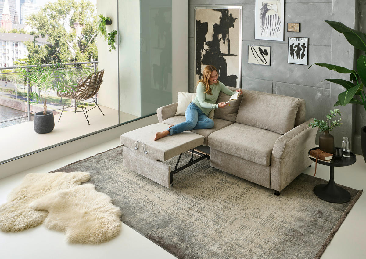 SCHLAFSOFA Chenille Hellbraun  - Hellbraun/Schwarz, KONVENTIONELL, Textil/Metall (186/90/100cm) - Beldomo Style