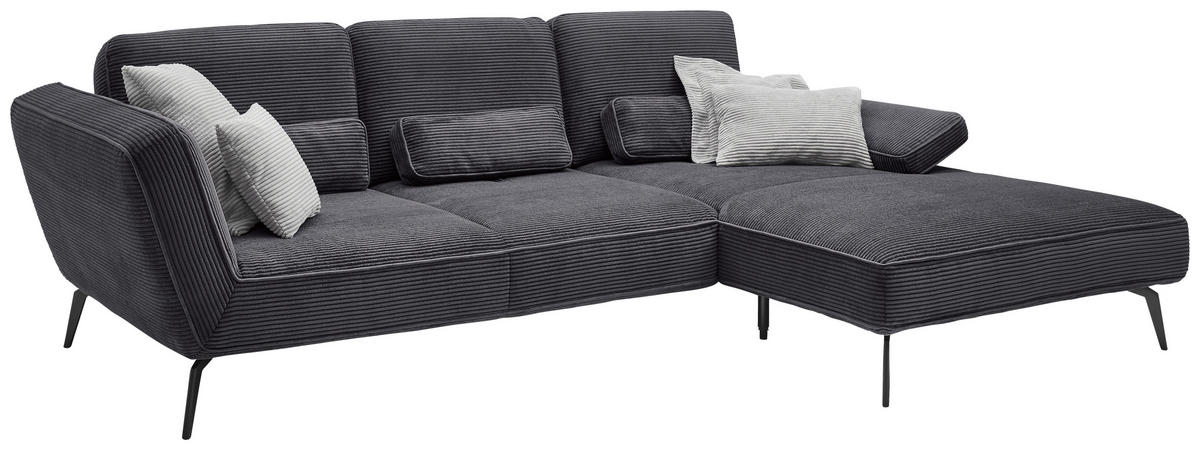 ECKSOFA Dunkelgrau Cord  - Dunkelgrau/Schwarz, KONVENTIONELL, Textil/Metall (304/205cm) - SetOne by Musterring