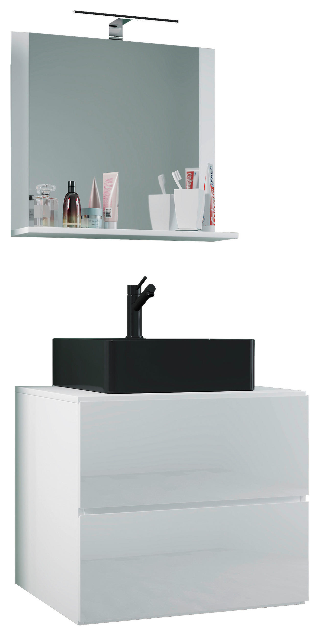 BADEZIMMER 3-teilig  in 61 cm  - Schwarz/Weiß, MODERN, Glas/Keramik (61cm) - MID.YOU