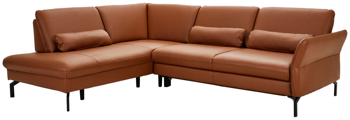 ECKSOFA in Echtleder Rotbraun  - Rotbraun/Schwarz, Konventionell, Leder/Metall (220/279cm) - Beldomo Premium