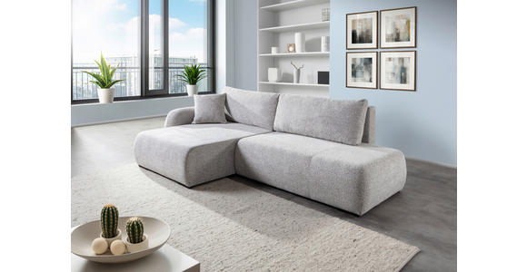 ECKSOFA Grau Flachgewebe Zierkissen, Rückenkissen, Bettkasten, Schlaffunktion, Rücken echt, Liegefläche im Originalstoff  - Schwarz/Grau, KONVENTIONELL, Kunststoff/Textil (145/260cm) - Carryhome