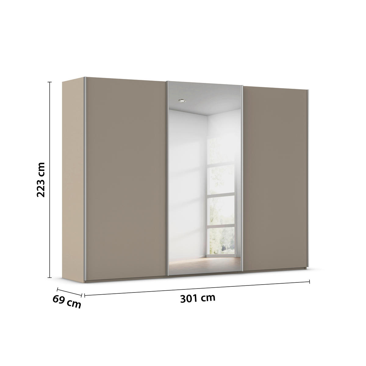 SCHWEBETÜRENSCHRANK 301/223/69 cm,  in Alufarben, Fango, 3 Tür(en)  - Fango/Alufarben, Basics, Glas/Holzwerkstoff (301/223/69cm) - Rauch Möbel