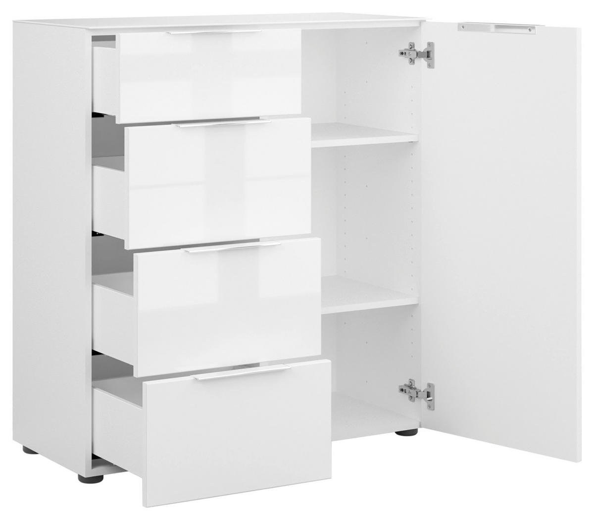 KOMMODE Style  in 90/99/40 cm  - Chromfarben/Weiß Hochglanz, Basics, Glas/Holzwerkstoff (90/99/40cm)