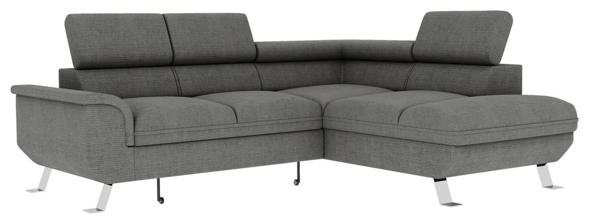 ECKSOFA in Struktur Anthrazit  - Anthrazit/Silberfarben, Konventionell, Textil/Metall (268/207cm) - MID.YOU