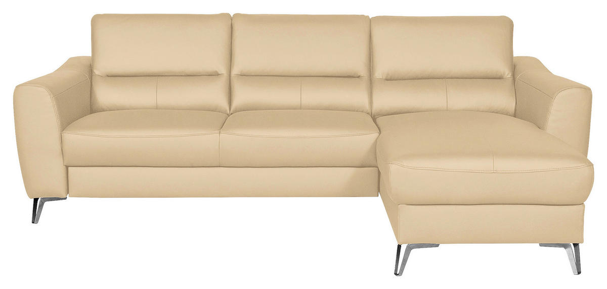 ECKSOFA in Lederlook Echtleder Beige  - Chromfarben/Beige, Design, Leder/Textil (241/168cm) - Livetastic
