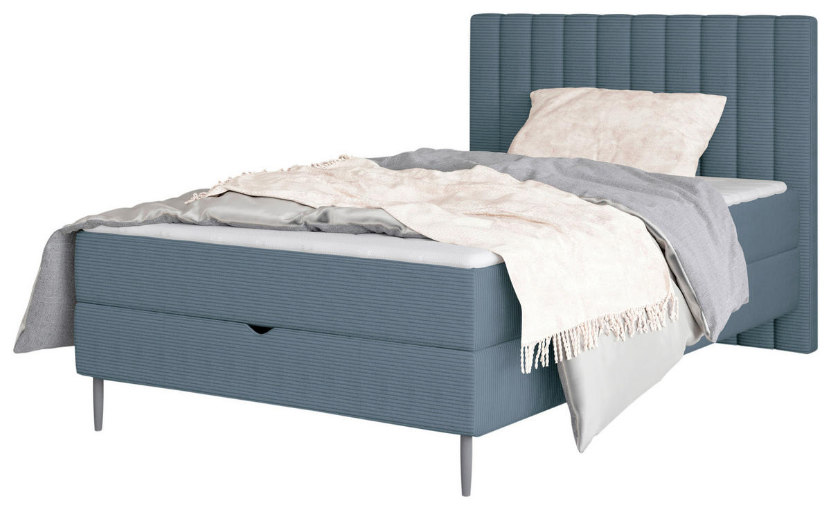 BOXSPRING-ÁGY  olajkék  - olajkék/fekete, Basics, faalapú anyag/textil (120cm) - Stylife