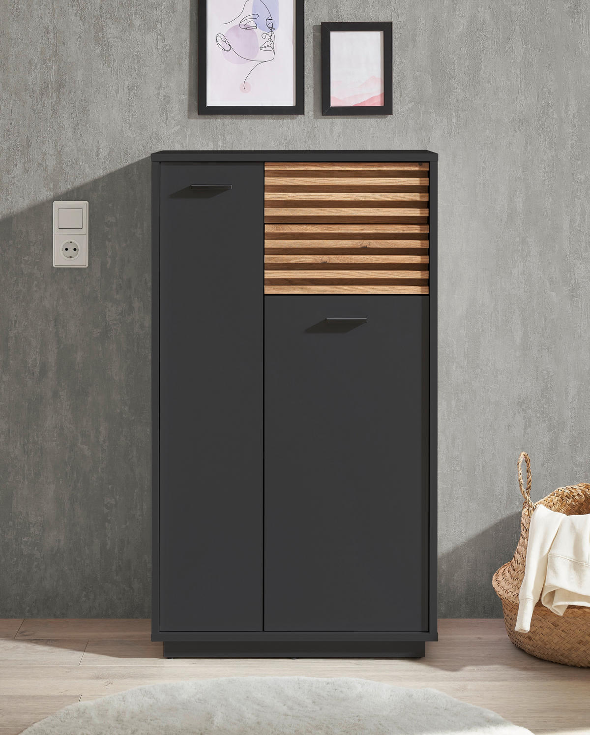 MIDISCHRANK 60/106/35 cm  - Eichefarben/Anthrazit, KONVENTIONELL, Holzwerkstoff/Kunststoff (60/106/35cm) - home24