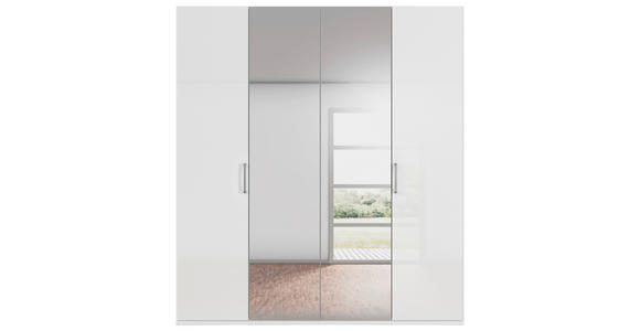 DREHTÜRENSCHRANK 201/223/61 cm,  in Weiß, Weiß Hochglanz, 4-türig  - Chromfarben/Edelstahlfarben, Basics, Glas/Holzwerkstoff (201/223/61cm) - Novel