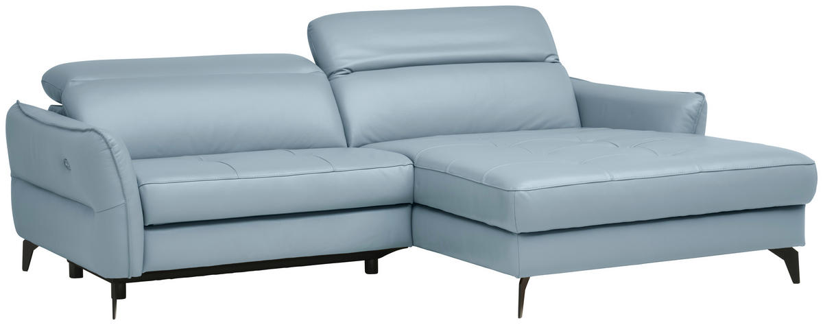 ECKSOFA inkl. Funktionen Blaugrau Echtleder  - Blaugrau/Schwarz, Design, Leder/Metall (246/175cm) - Celina Home