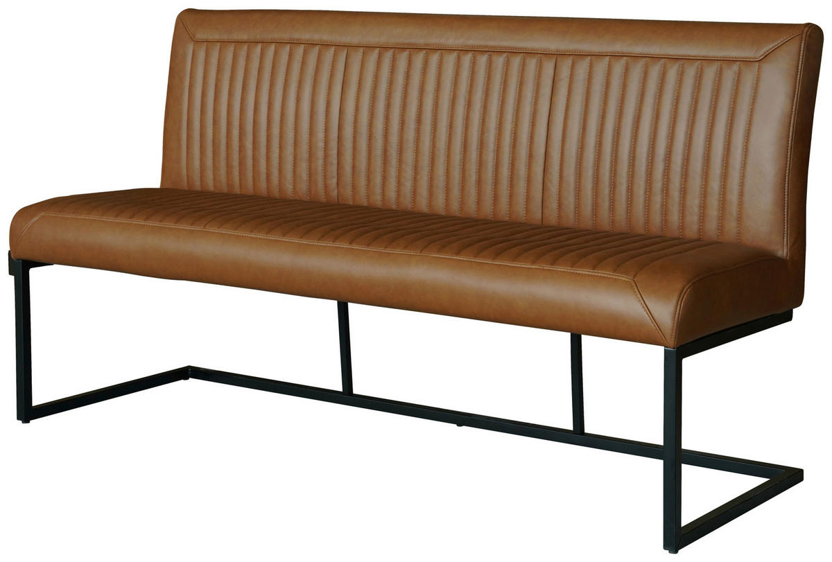 SITZBANK in Metall, Leder Schwarz, Cognac  - Cognac/Schwarz, Design, Leder/Metall (170/92/63cm) - Ambia Home