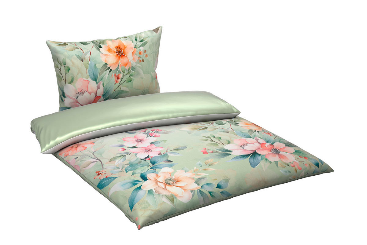 OBOJESTRANSKA POSTELJNINA FLOW 140/200 cm saten zelena  - zelena, Konvencionalno, tekstil (140/200cm) - Esposa