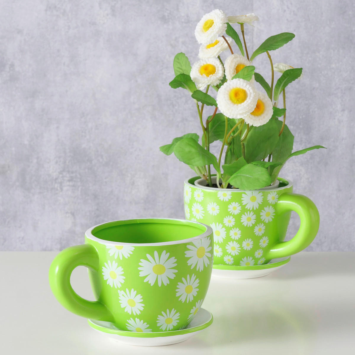 ÜBERTOPF  - Weiß/Grün, KONVENTIONELL, Keramik (16/12/10,2cm)